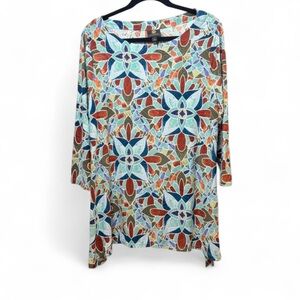 JM‎ Collection Artistic Blue and Red Long Sleeve Tee Women’s Large Art to Wear